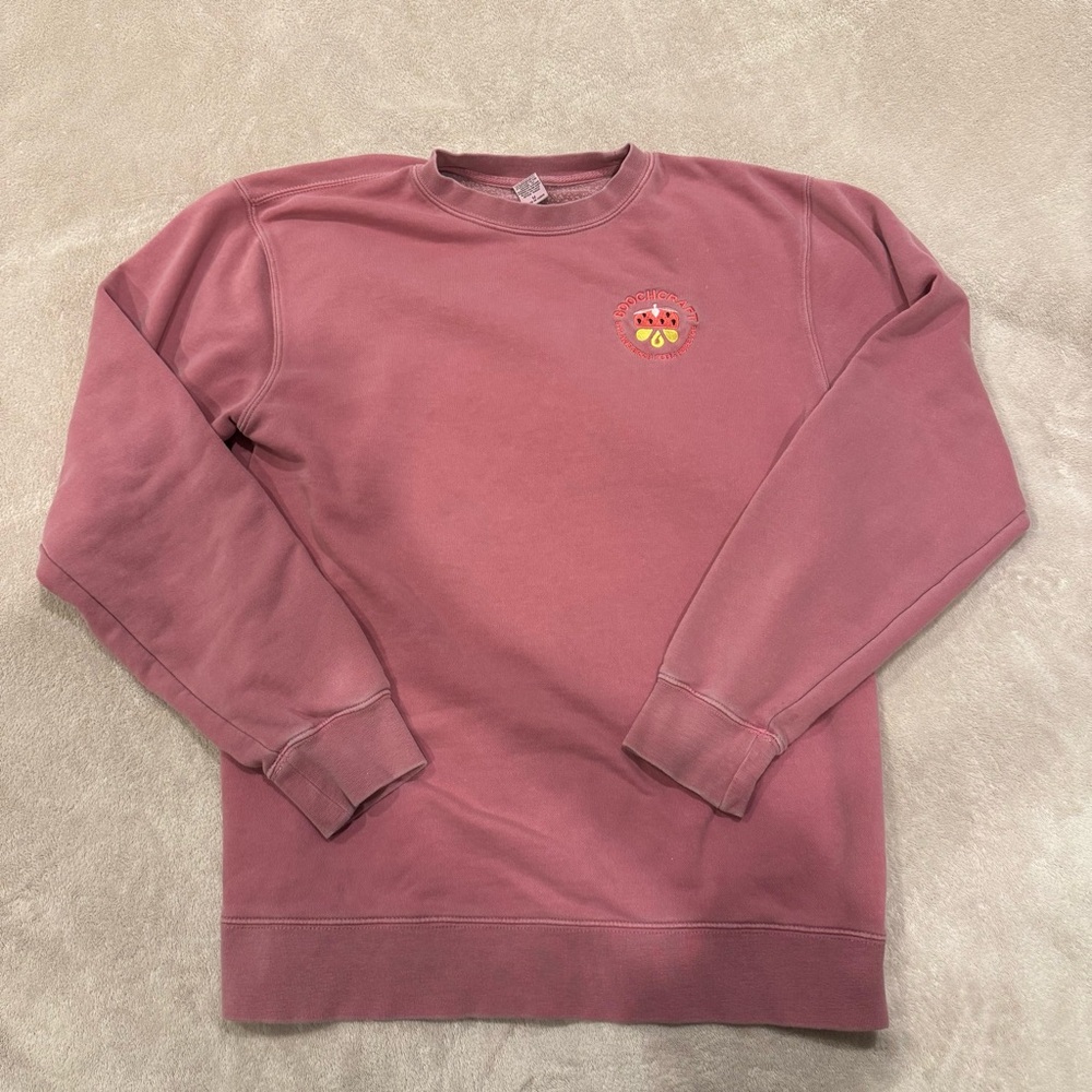 Pink Crewneck Sweater with Ribbed Cuffs